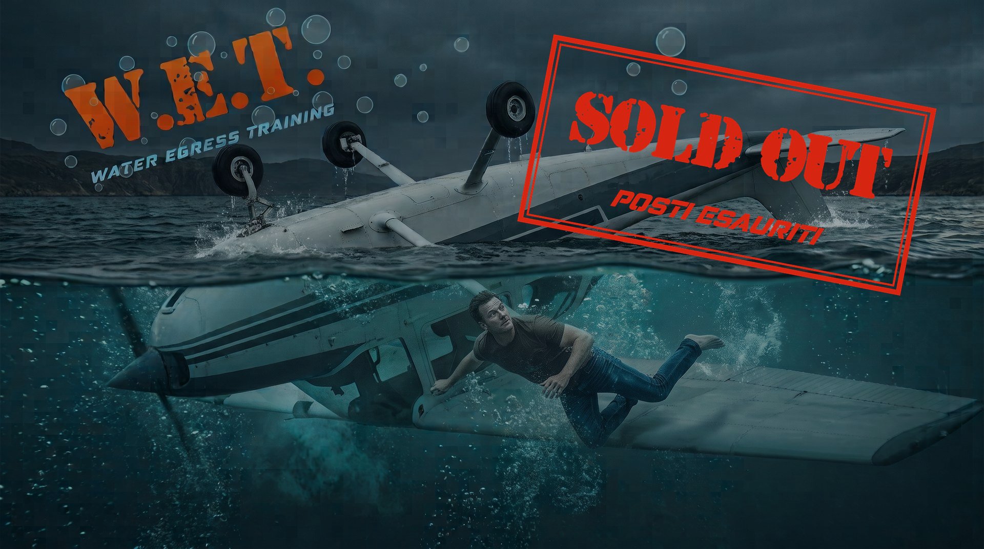 W.E.T. — Water Egress Training: un pilota esce nuotando dalla cabina di un aereo capovolto e sommerso